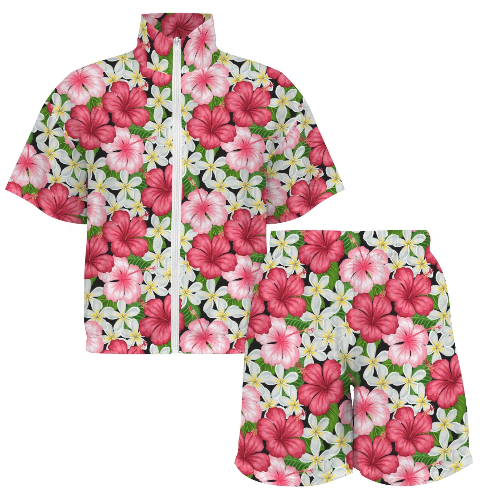 Hibiscus Women's Windbreaker Short Set Women's Windbreaker Short Set Plants Printed Offshore