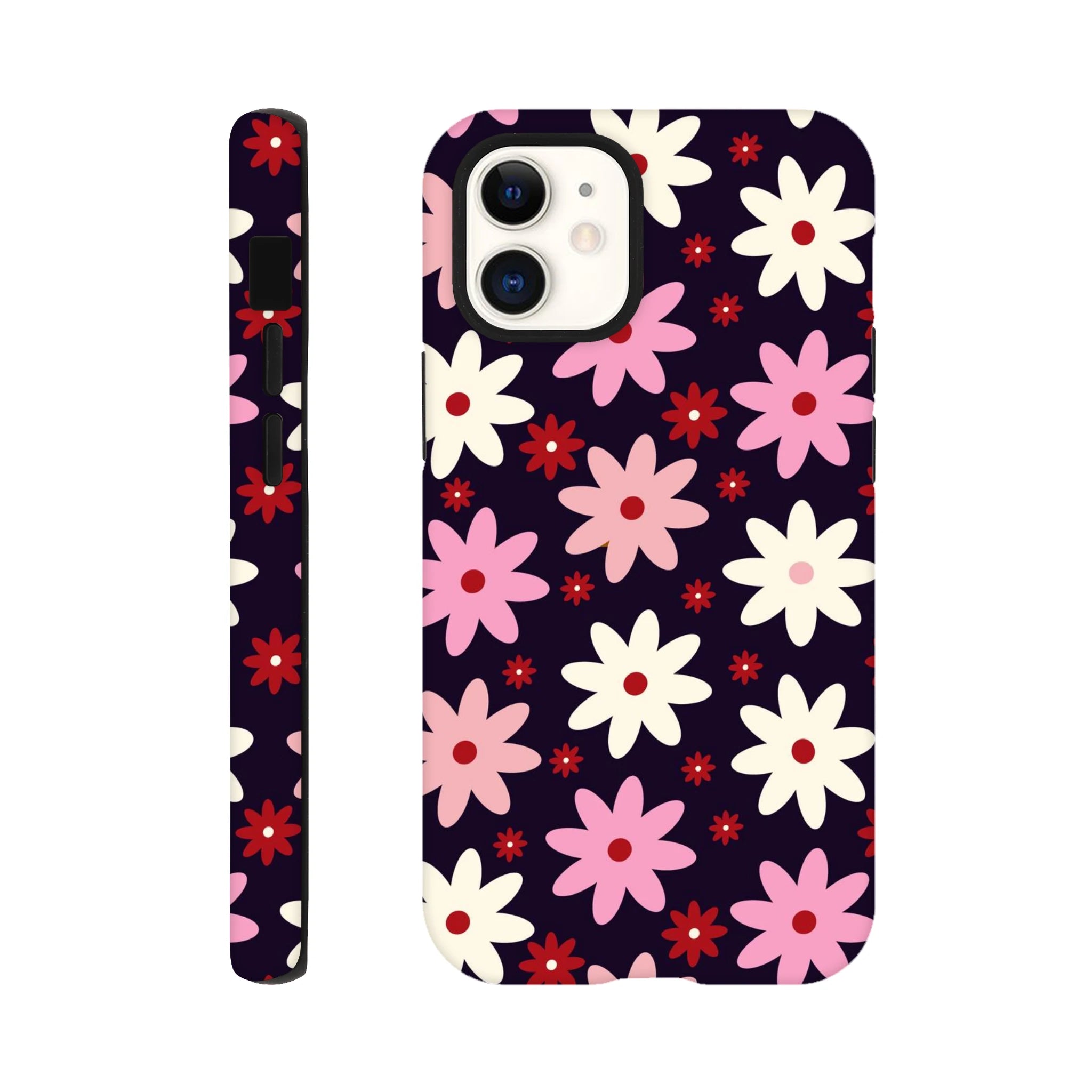 Pink Daisies On Black - Apple iPhone Tough case iPhone 12 Mini iPhone Tough Case Globally Fulfilled Plants