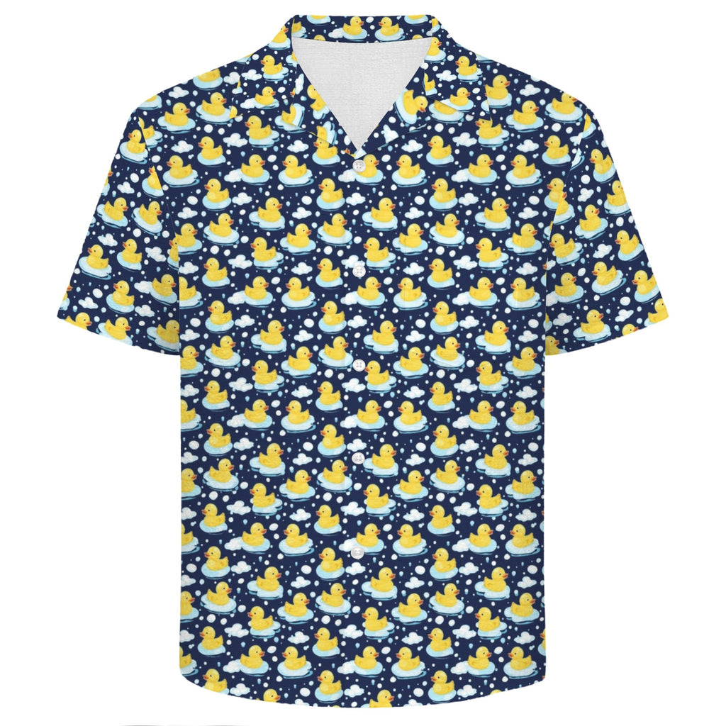 Rubber Ducks On Dark Men's Crinkle Hawaiian Shirt