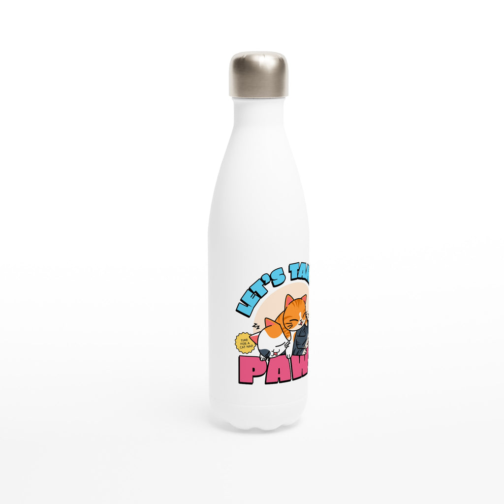 Cats, Let's Take A Paws - White 17oz Stainless Steel Water Bottle White Water Bottle animal Globally Fulfilled