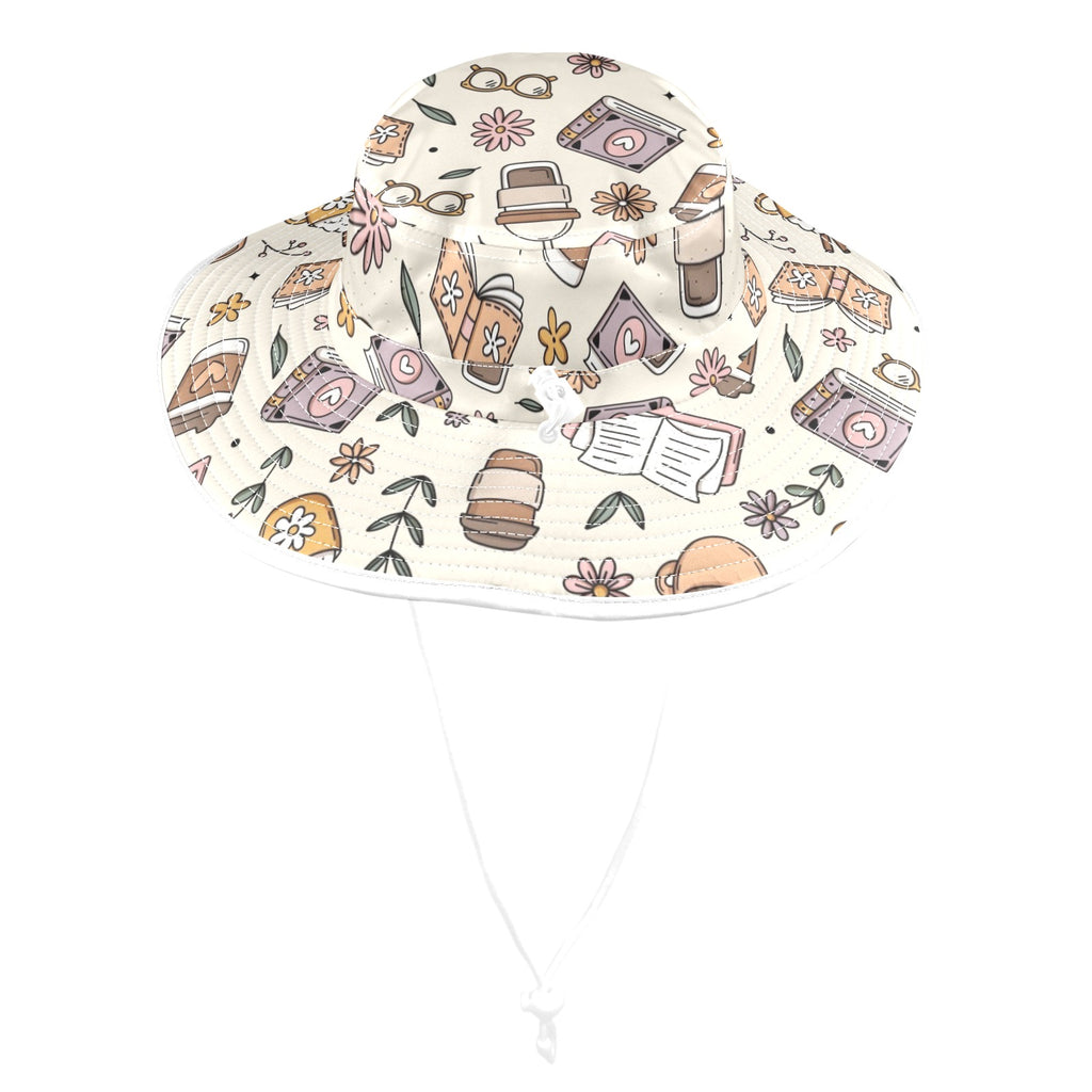 Books And Coffee - Wide Brim Bucket Hat Wide Brim Bucket Hat Coffee Printed Offshore Reading