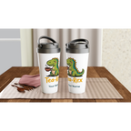 Personalised Tea-Rex, Tea Drinking Dinosaur White 15oz Stainless Steel Travel Mug Personalised Travel Mug Globally Fulfilled Tea