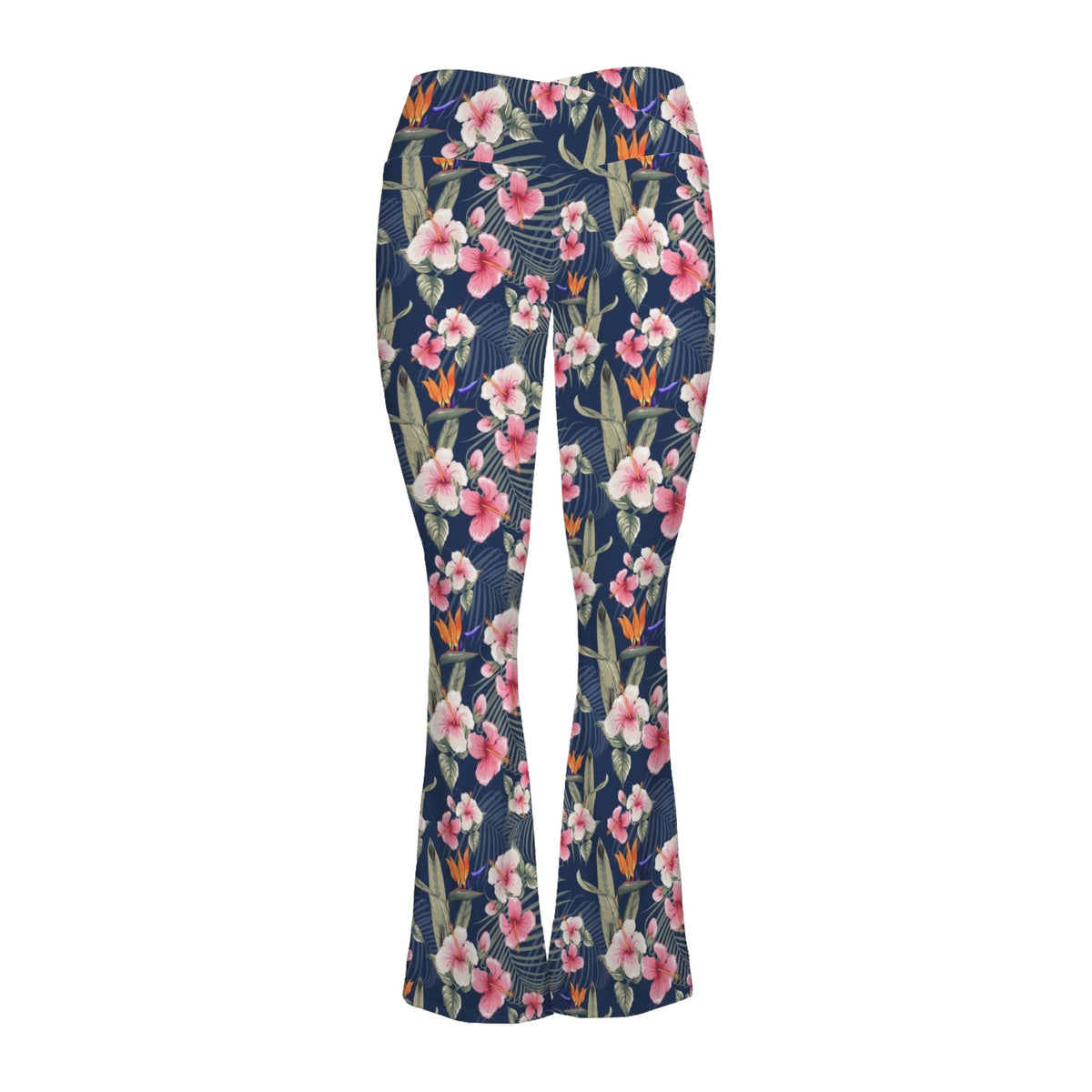 Dark Hawaiian Floral High Waist Crossover Tummy Control Flare Leggings