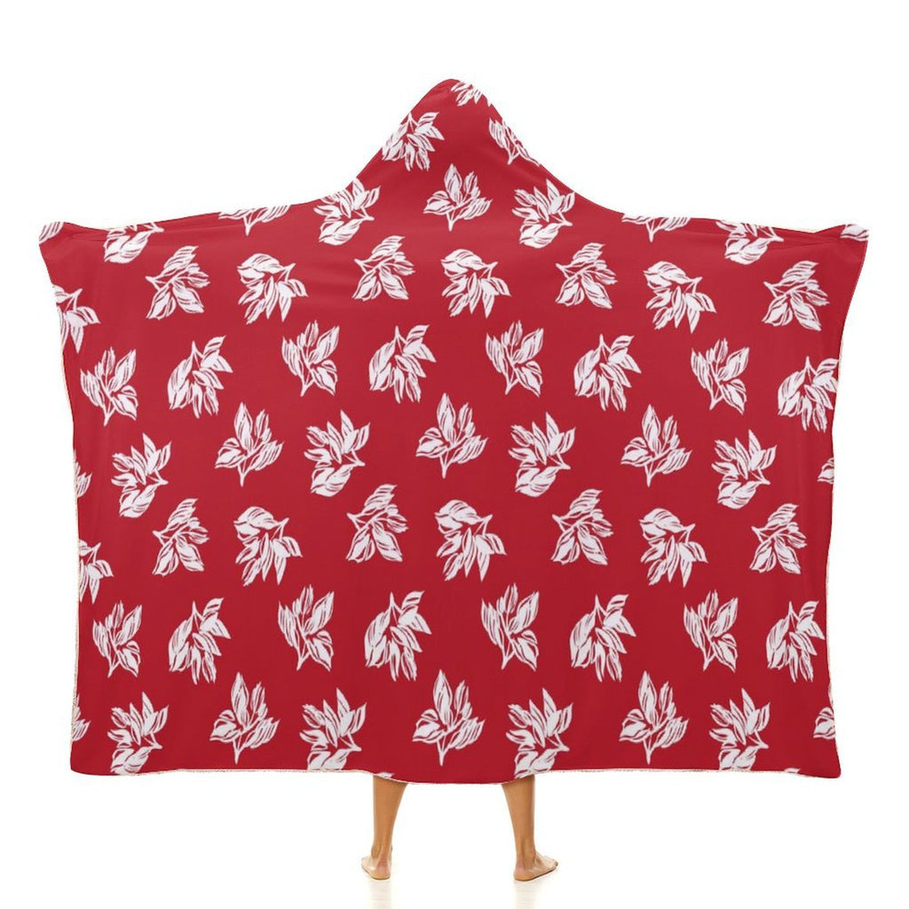 Retro Red Hawaiian Foliage Kids Hooded Blanket 100cm x 130cm white 40"×50" Kids Hooded Blanket Plants Printed Offshore Surf