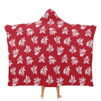 Retro Red Hawaiian Foliage Kids Hooded Blanket 100cm x 130cm white 40"×50" Kids Hooded Blanket Plants Printed Offshore Surf