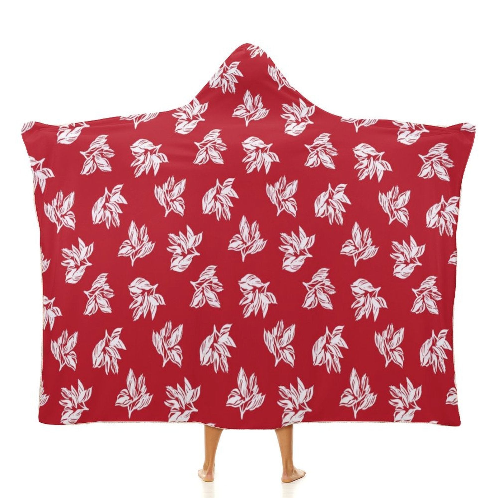 Retro Red Hawaiian Foliage Kids Hooded Blanket 100cm x 130cm white 40"×50" Kids Hooded Blanket Plants Printed Offshore Surf