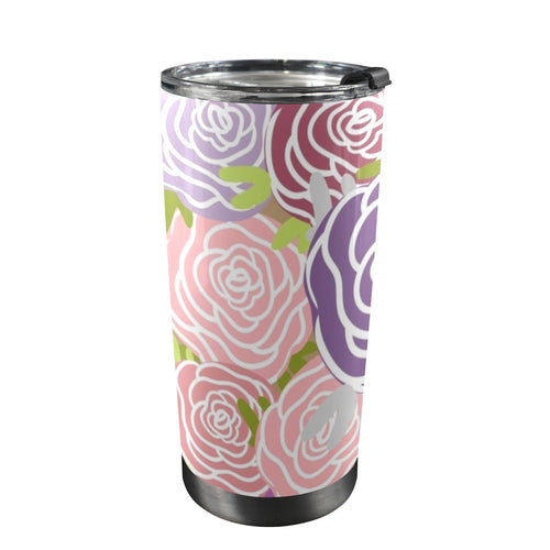 Abstract Roses - 20oz Mobile Tumbler with Lid (Black Lock) One Size 20oz Travel Mug Plants Printed Offshore