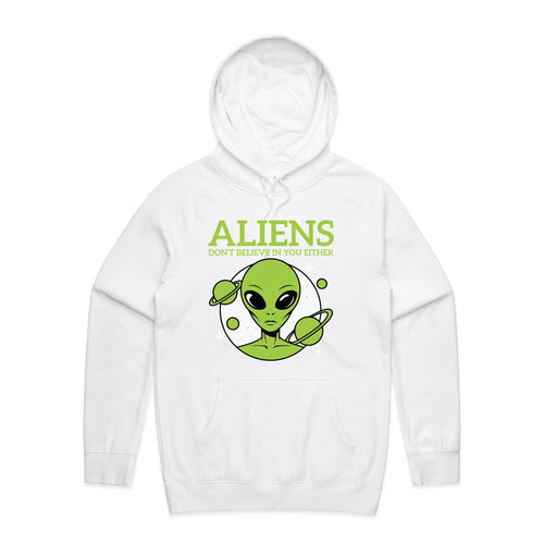 Aliens Don't Believe In You Either Men's AS Colour Hoodie White Mens Hoodie Printed In Australia Sci Fi