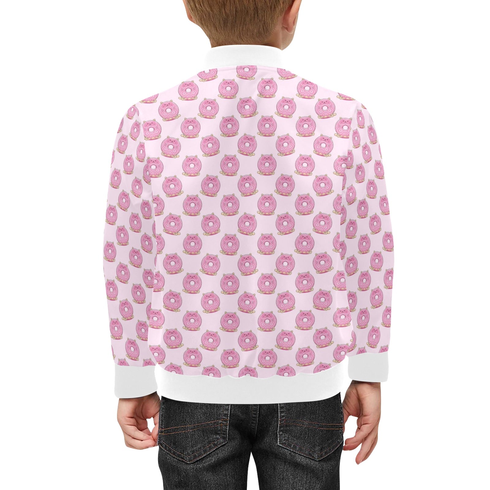 Pink Cat Doughnuts Kids Bomber Jacket
