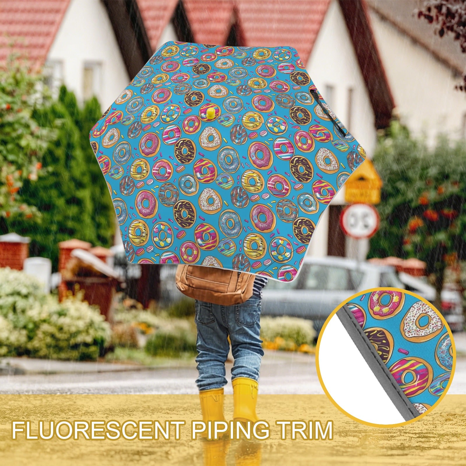 Doughnuts On Blue Kids Safe Round Corner Umbrella Kids Safe Round Corner Umbrella Food Printed Offshore