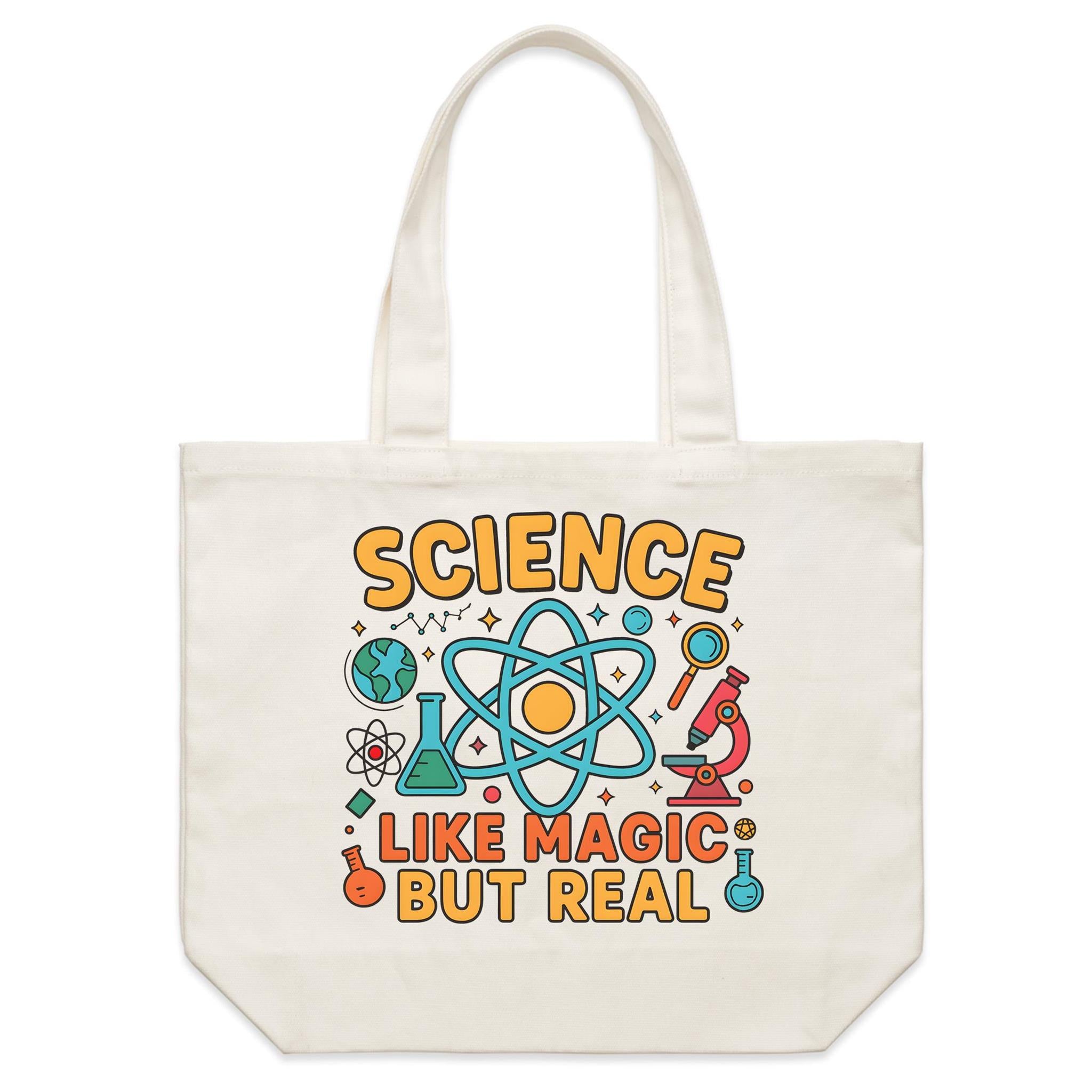 Science, Like Magic But Real Shoulder Canvas Tote Bag Default Title Large Tote Bag Printed In Australia Science