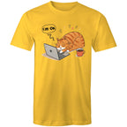 Cat Laptop, I'm OK - Mens T-Shirt Yellow Mens T-shirt animal Printed In Australia