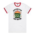 Skip Bin, Dumpster Fire Men's AS Colour Ringer Tee White Red Ringer T-Shirt Printed In Australia
