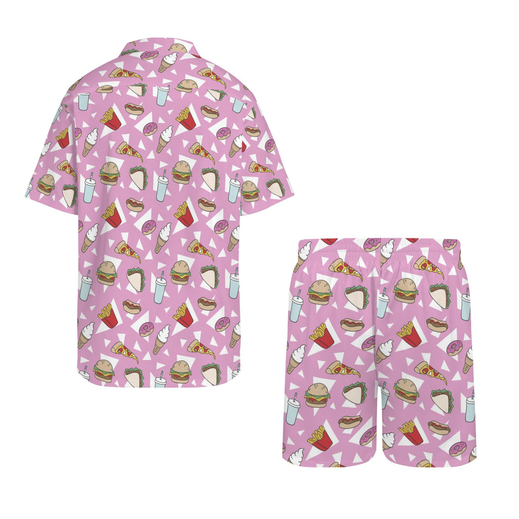Fast Food Men's Hawaiian Shirt & Shorts Set Men's Hawaiian Shirt & Shorts Set Food Printed Offshore