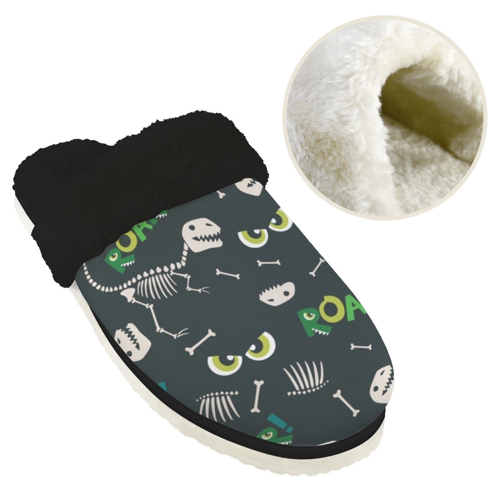 Dinosaur Roar Men's Fur Trim Thick-Sole Indoor Slippers Men's Fur Trimmed Slippers animal Printed Offshore
