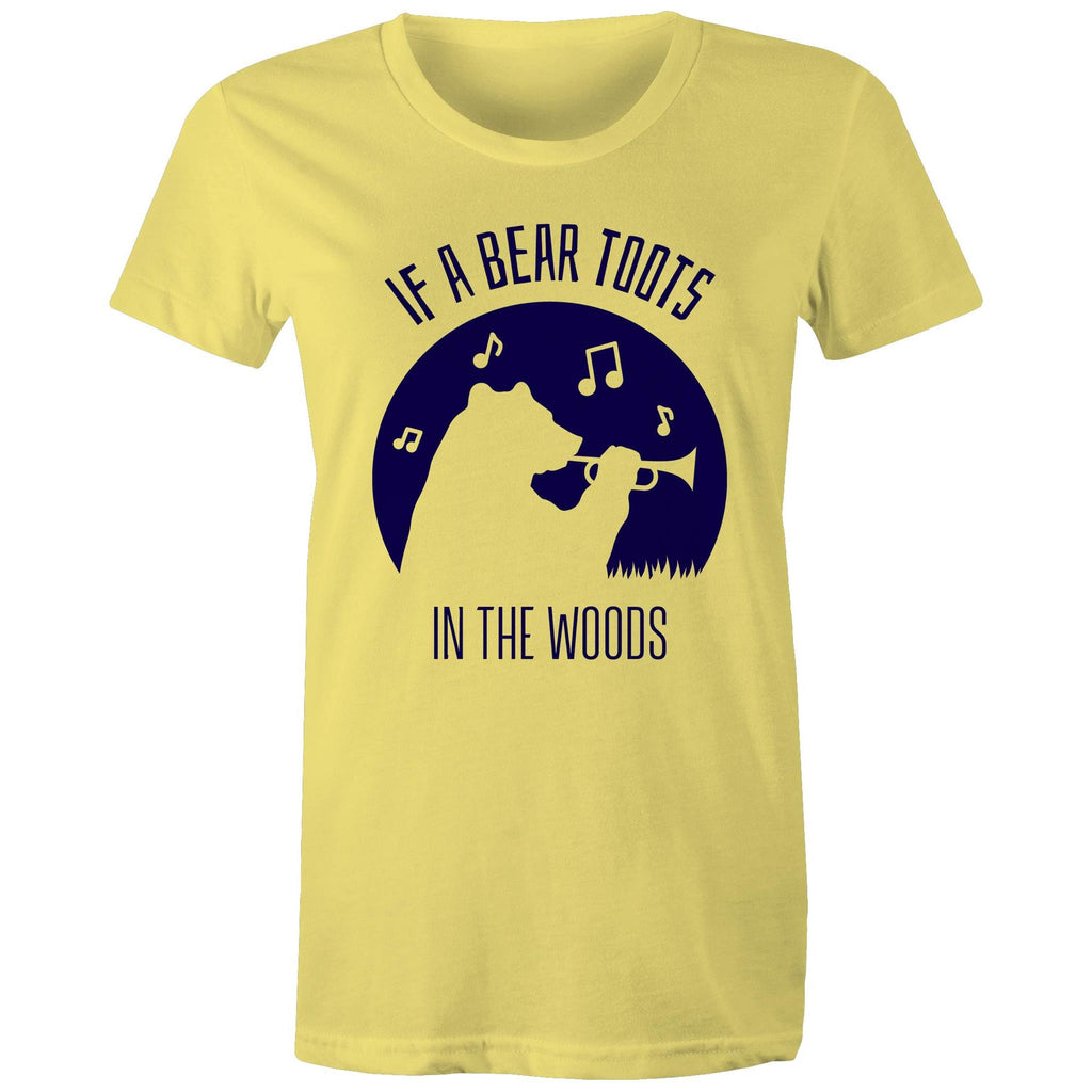 If A Bear Toots In The Woods, Trumpet Player - Womens T-shirt Yellow Womens T-shirt animal Music Printed In Australia