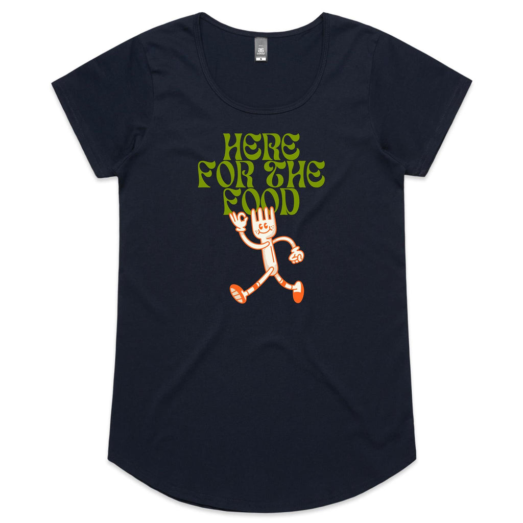 Here For The Food - Womens Scoop Neck T-Shirt Navy Womens Scoop Neck T-shirt Food Printed In Australia
