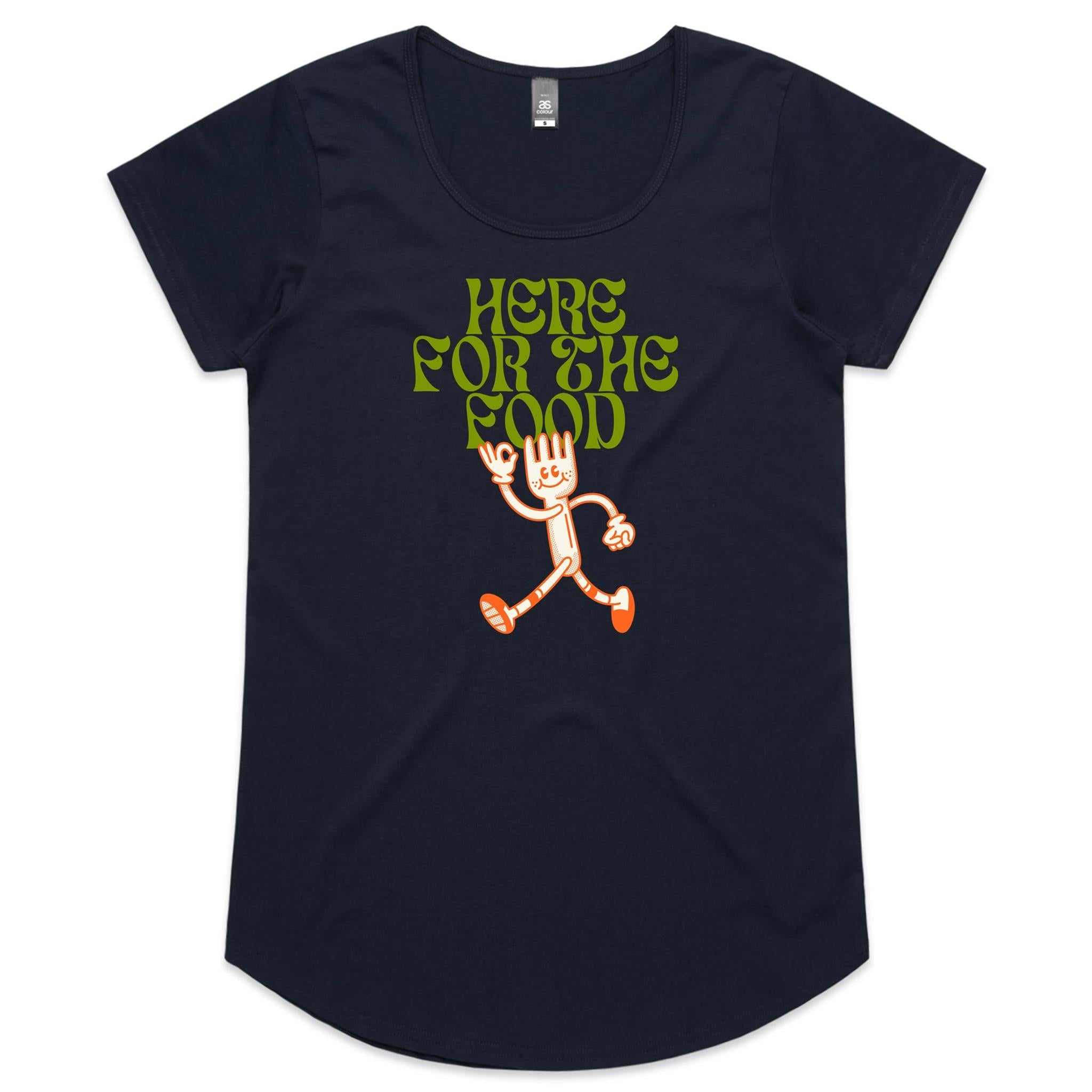 Here For The Food - Womens Scoop Neck T-Shirt Navy Womens Scoop Neck T-shirt Food Printed In Australia