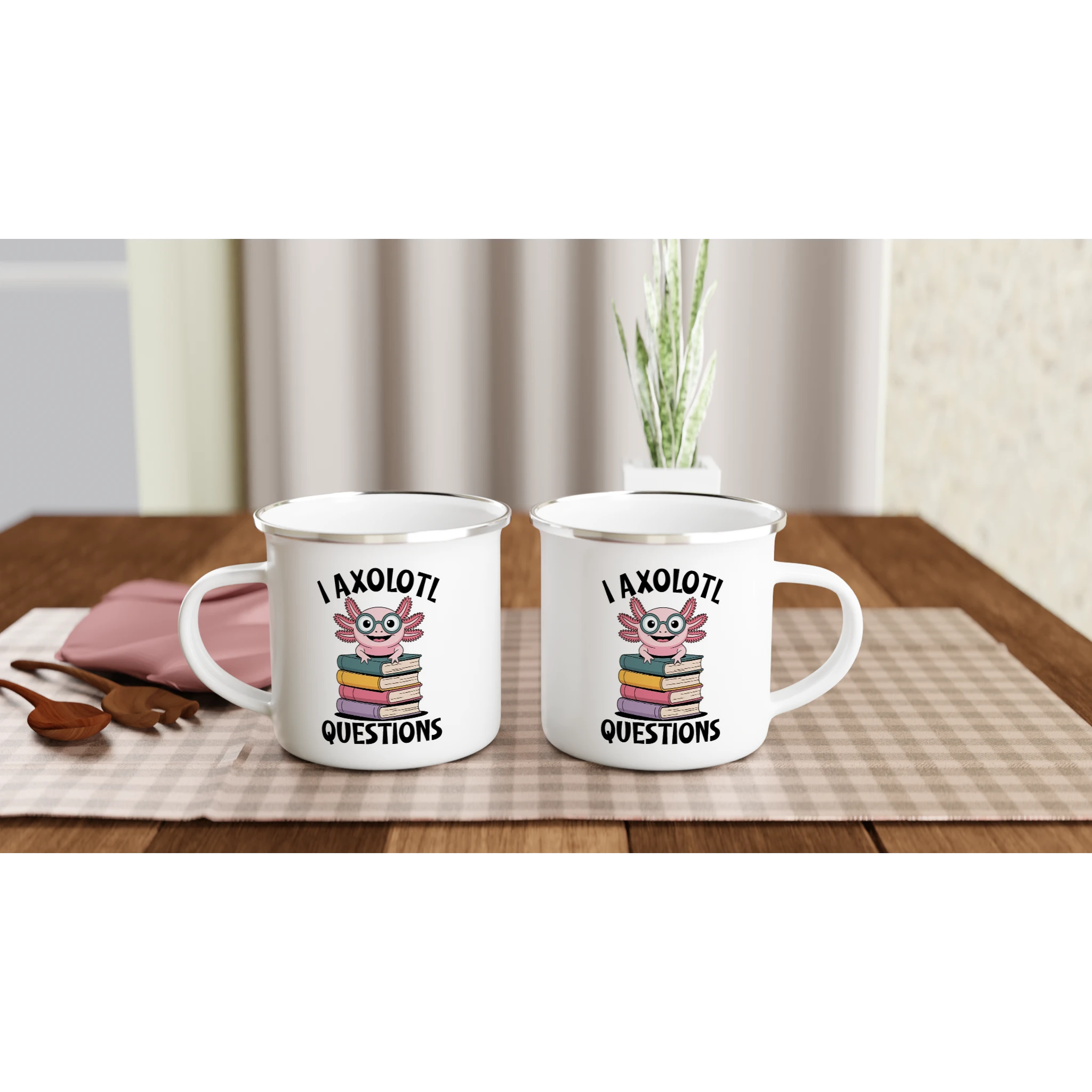 Personalised I Axolotl Questions White 12oz Enamel Mug Personalised Enamel Mug funny kids tee Globally Fulfilled Reading