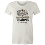 Reading Is My Therapy - Womens T-shirt Natural Womens T-shirt Printed In Australia Reading