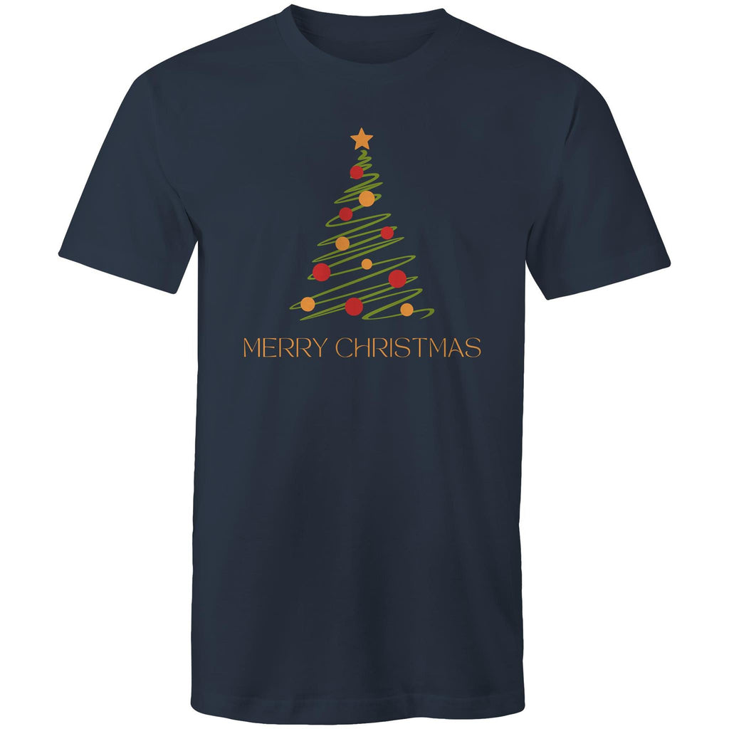 Christmas Tree Line Drawing - Mens T-Shirt Navy Mens Christmas T-shirt Christmas Printed In Australia