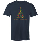 Christmas Tree Line Drawing - Mens T-Shirt Navy Mens Christmas T-shirt Christmas Printed In Australia