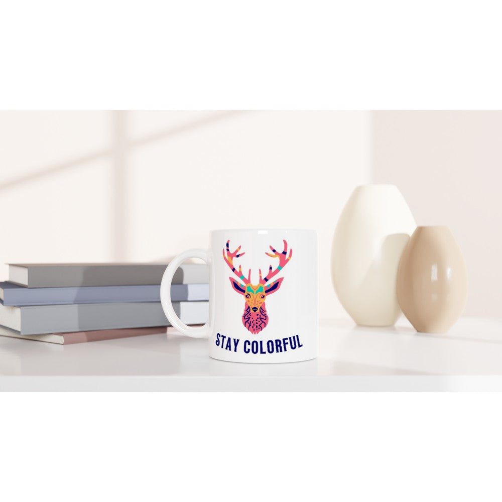 Stay Colorful White 11oz Ceramic Mug White 11oz Mug animal coffee fun Globally Fulfilled tea