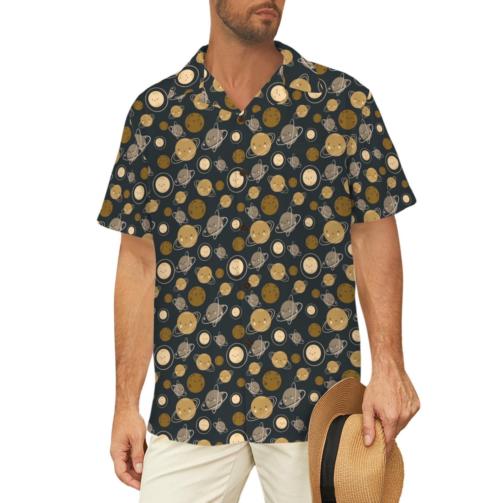 Planets - Men's Short Sleeve Hawaiian Shirt Men's Hawaiian Shirt (New) Printed Offshore Space