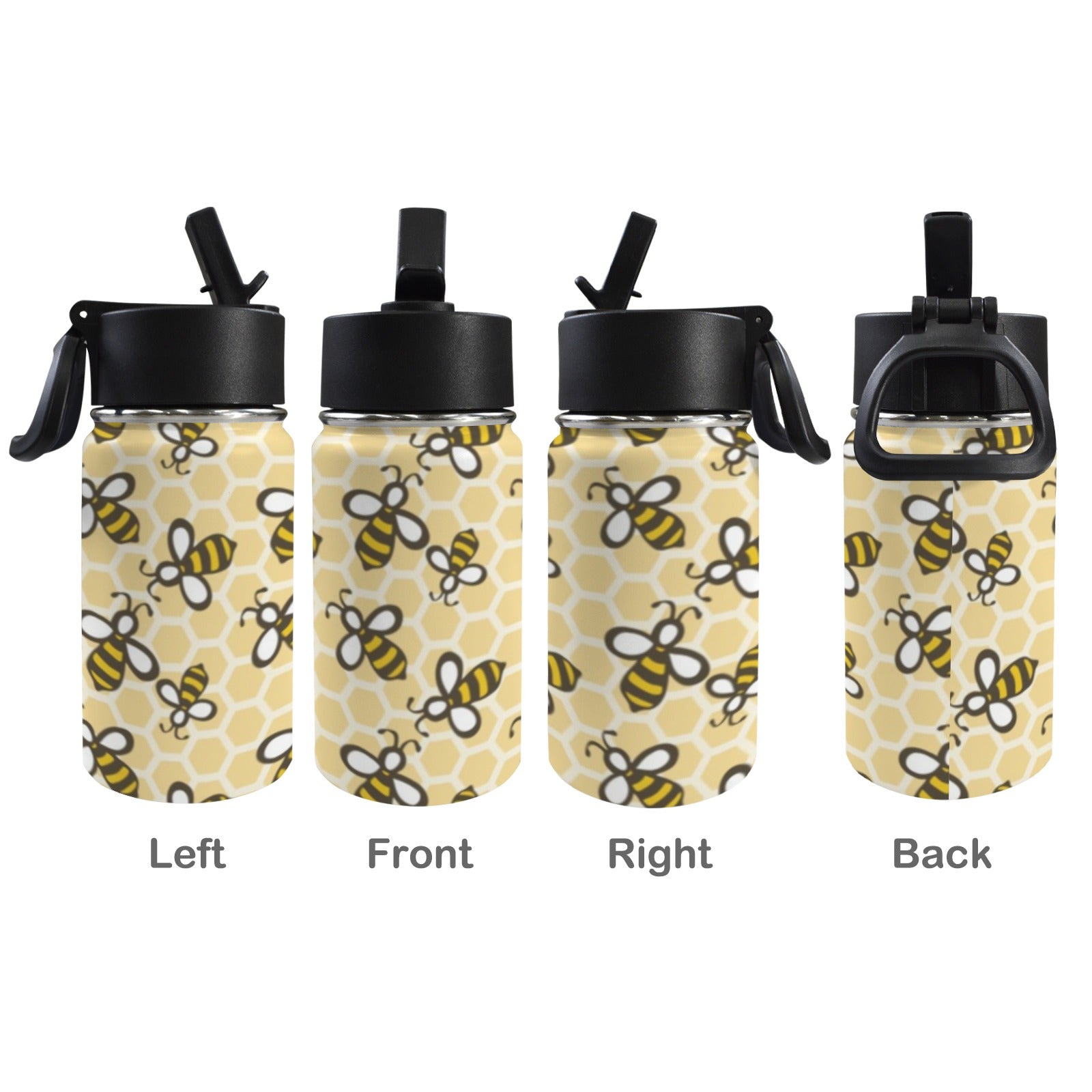 Cute Cartoon Bee 12oz Kids Water Bottle with Straw Lid