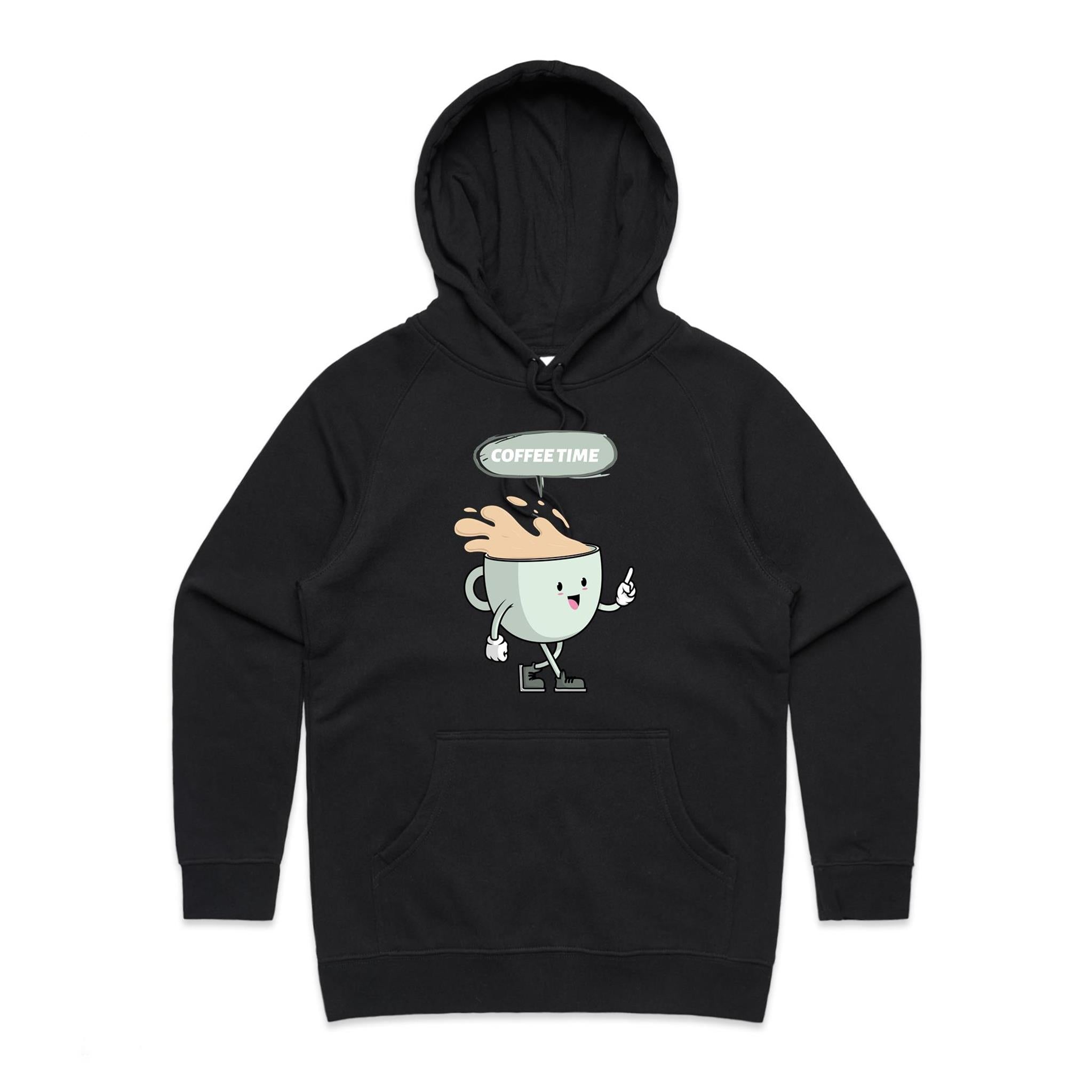 Coffee Time - Womens Hoodie Black Womens Hoodie Coffee Printed In Australia