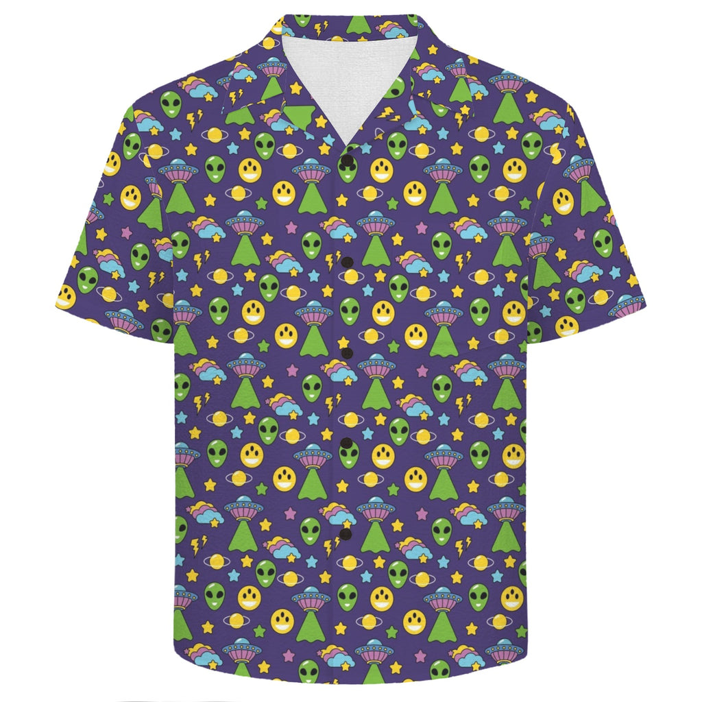 Groovy Alien And UFO Men's Crinkle Hawaiian Shirt