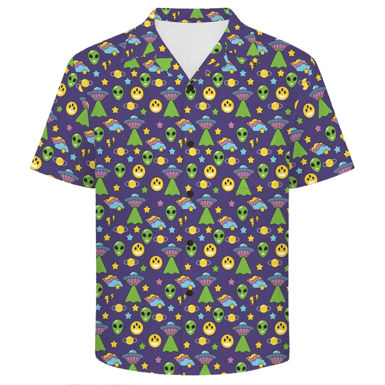 Groovy Alien And UFO Men's Crinkle Hawaiian Shirt