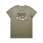 Coffee Beauty, All Shapes And Sizes Women's AS Colour T-shirt Eucalyptus Womens T-shirt Coffee Positivity Printed In Australia