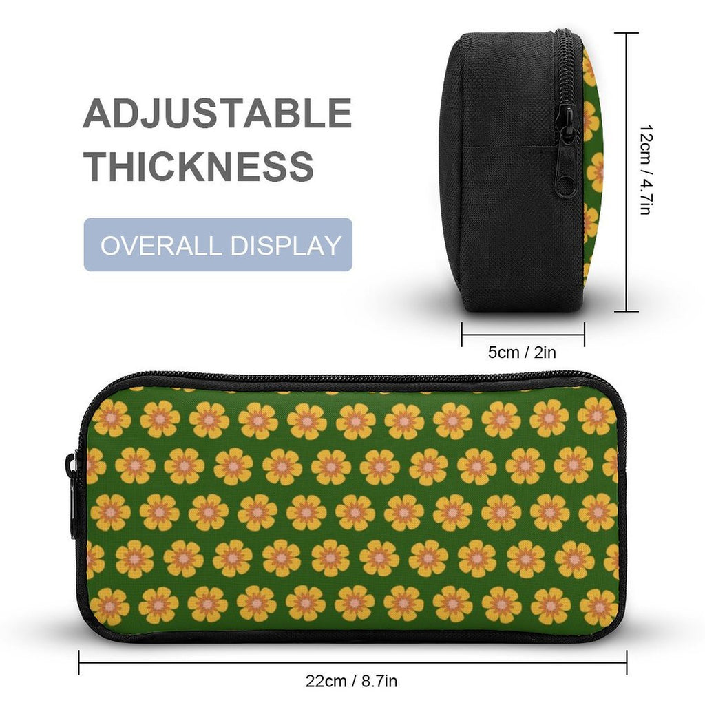 Yellow Flowers On Green Backpack, Lunch Bag & Pencil Case Set