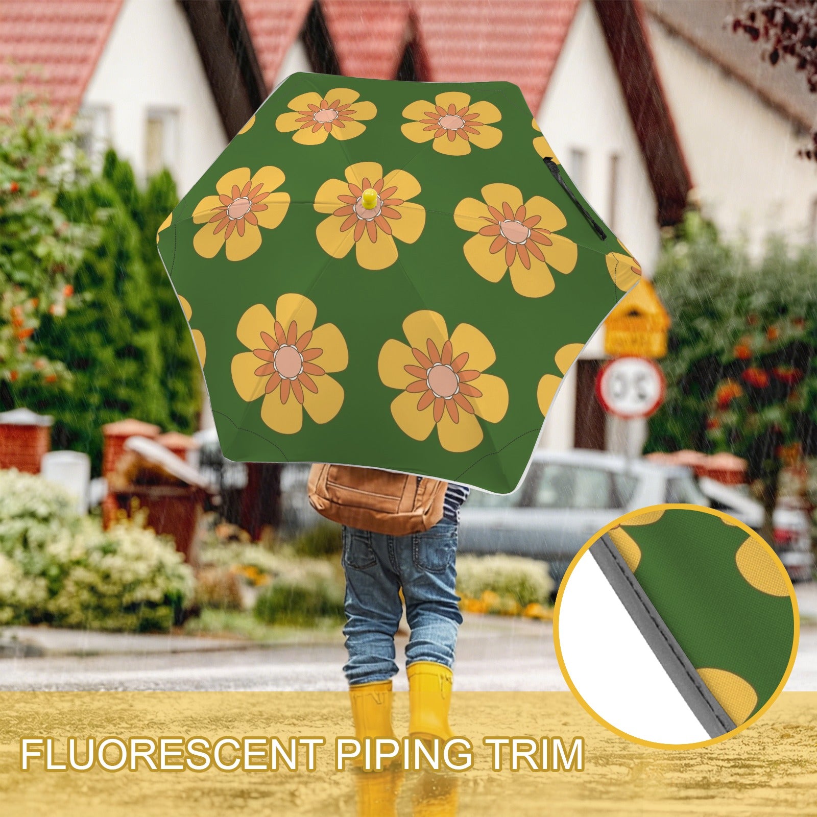 Yellow Flowers On Green Kids Safe Round Corner Umbrella