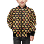 Round Pizzas On Black Kids Bomber Jacket Kids Bomber Jacket Food Printed Offshore