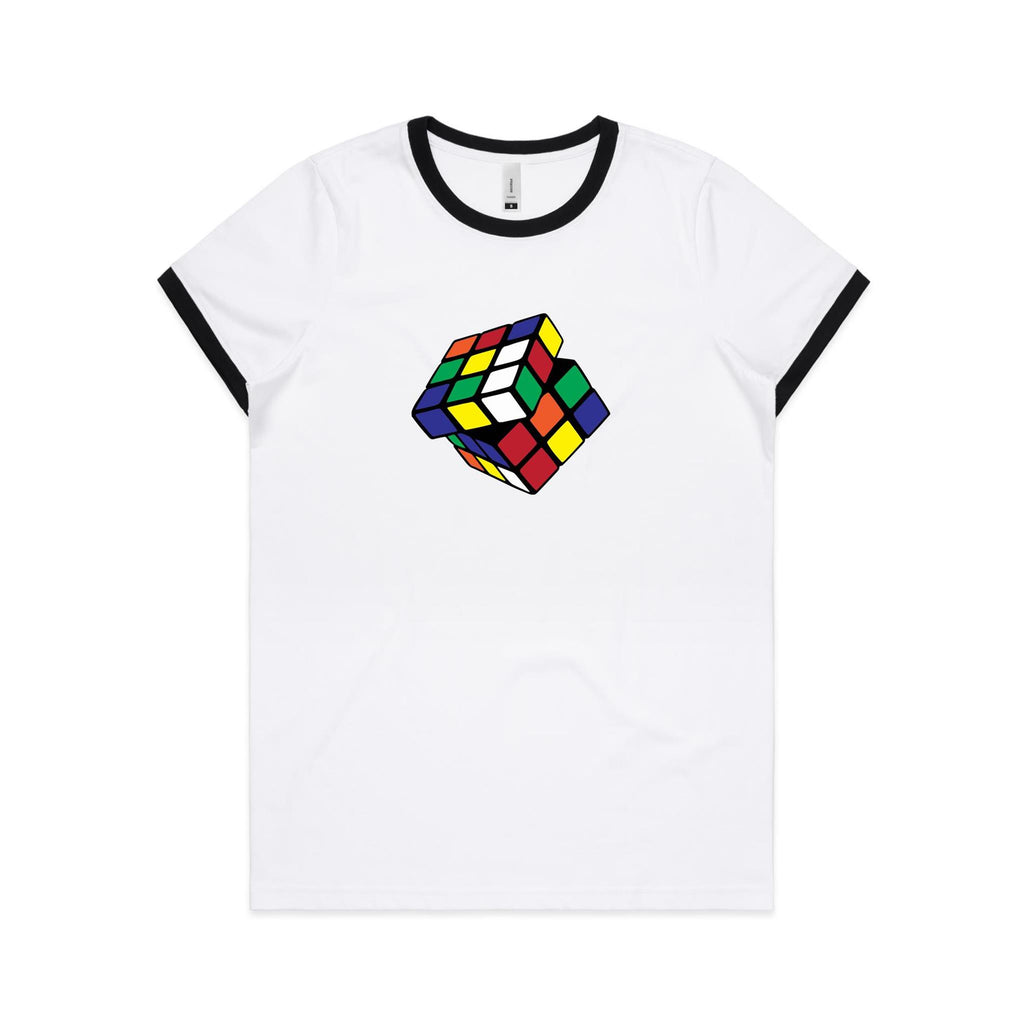Game Cube - Women's Ringer Tee White Black Womens Ringer T-shirt Games Printed In Australia