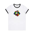Game Cube - Women's Ringer Tee White Black Womens Ringer T-shirt Games Printed In Australia