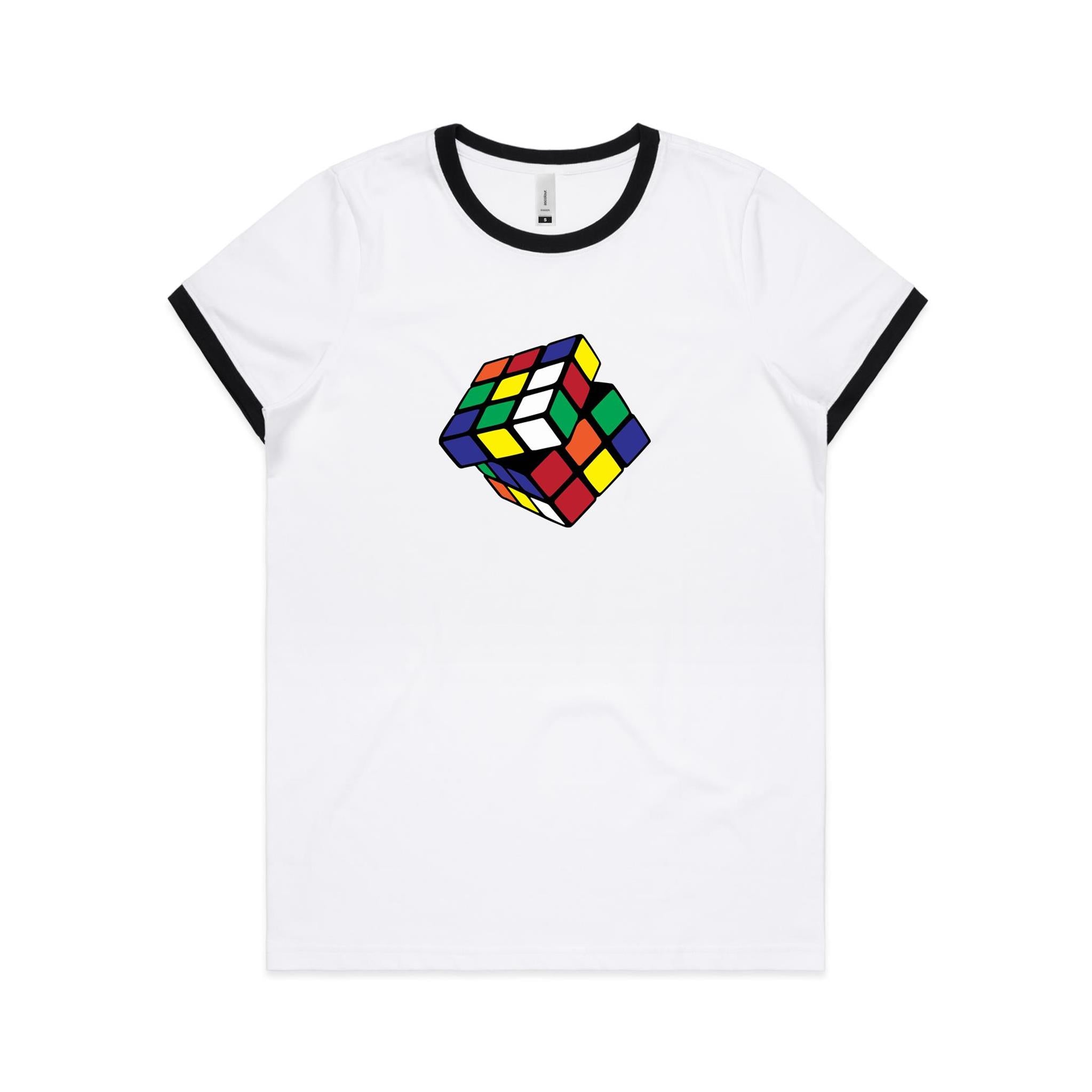 Game Cube - Women's Ringer Tee White Black Womens Ringer T-shirt Games Printed In Australia