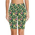 Frangipani Women's Bike Shorts With Side Pockets Women's Bike Shorts Plants Printed Offshore