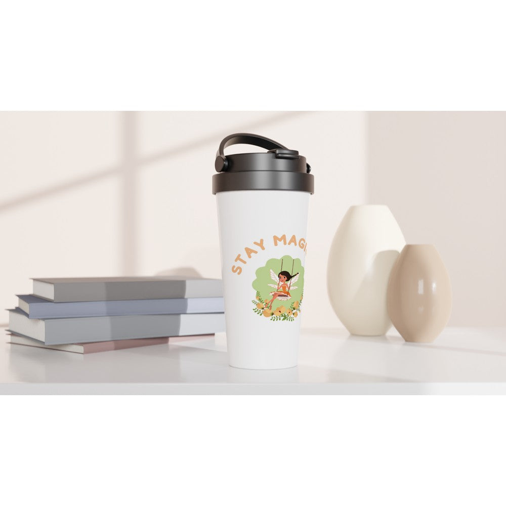 Stay Magical - White 15oz Stainless Steel Travel Mug Travel Mug Coffee Globally Fulfilled magic