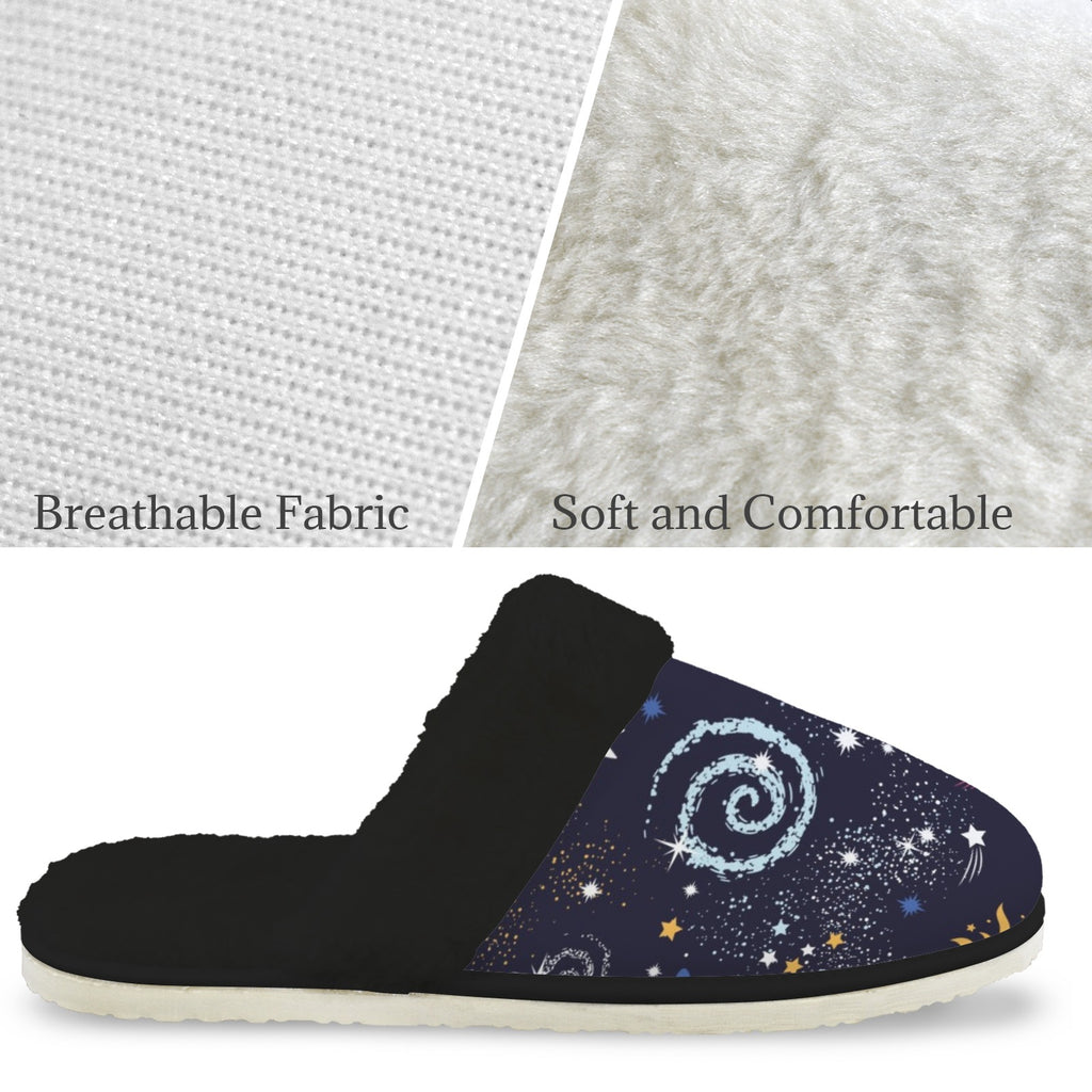Outer Space Men's Fur Trim Thick-Sole Indoor Slippers Men's Fur Trimmed Slippers Printed Offshore Space