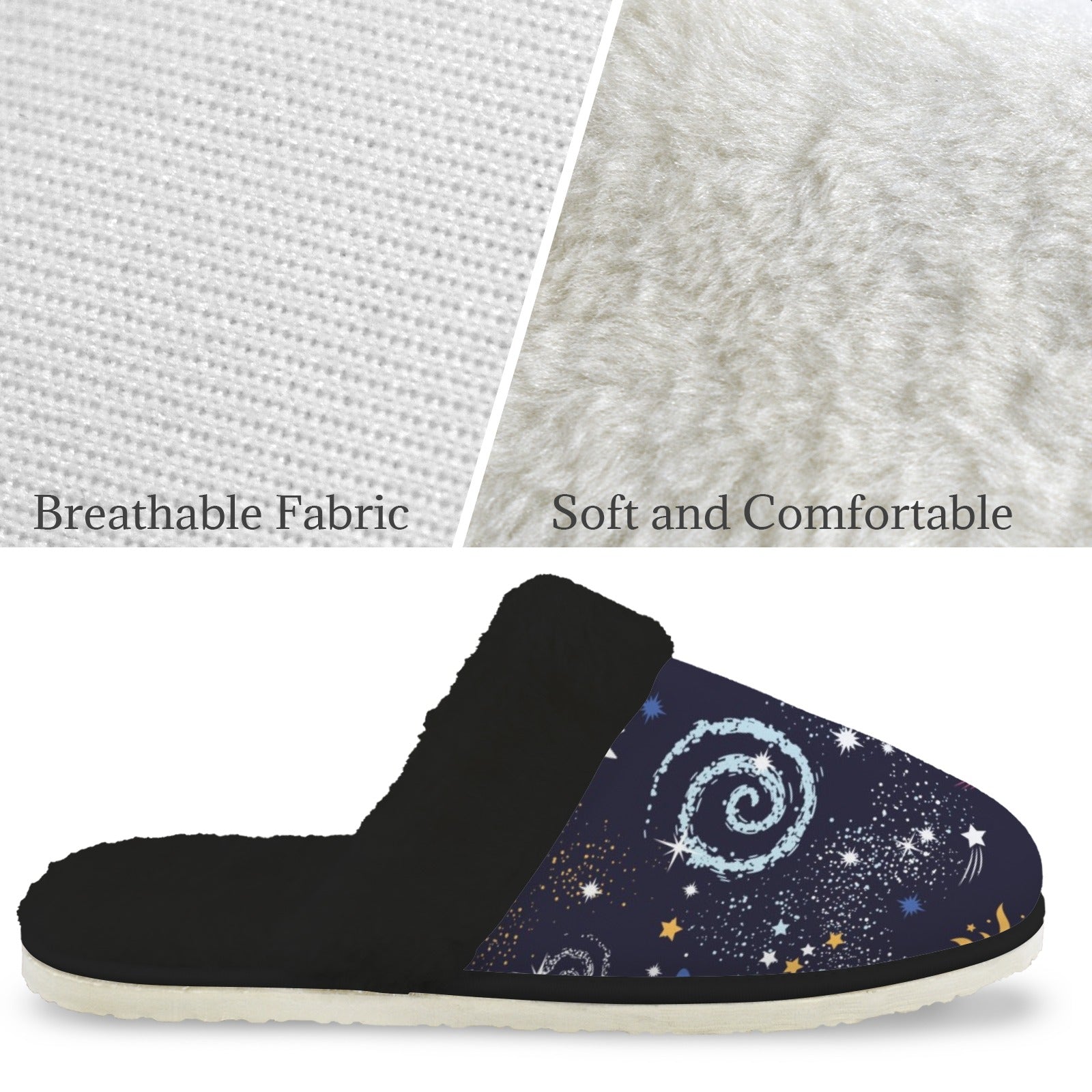 Outer Space Men's Fur Trim Thick-Sole Indoor Slippers Men's Fur Trimmed Slippers Printed Offshore Space