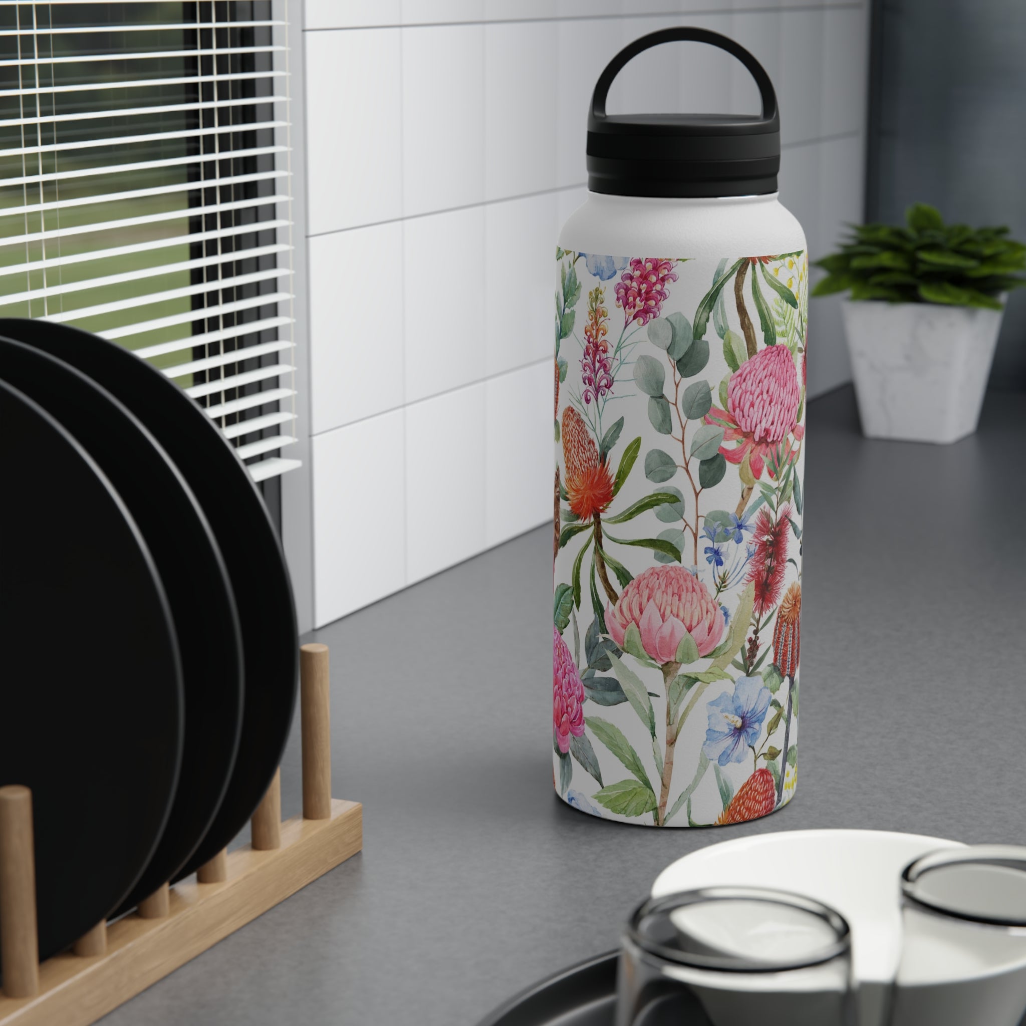 Australian Native Flowers Stainless Steel Water Bottle, Handle Lid Stainless Steel Water Bottle With Handle Lid Globally Fulfilled Plants