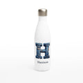 Blue Denim Initial White 17oz Stainless Steel Water Bottle Default Title Personalised Water Bottle customise Globally Fulfilled Initial Name personalise