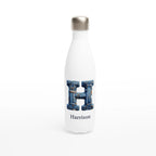 Blue Denim Initial - White 17oz Stainless Steel Water Bottle Default Title Personalised Water Bottle customise Globally Fulfilled Initial Name personalise