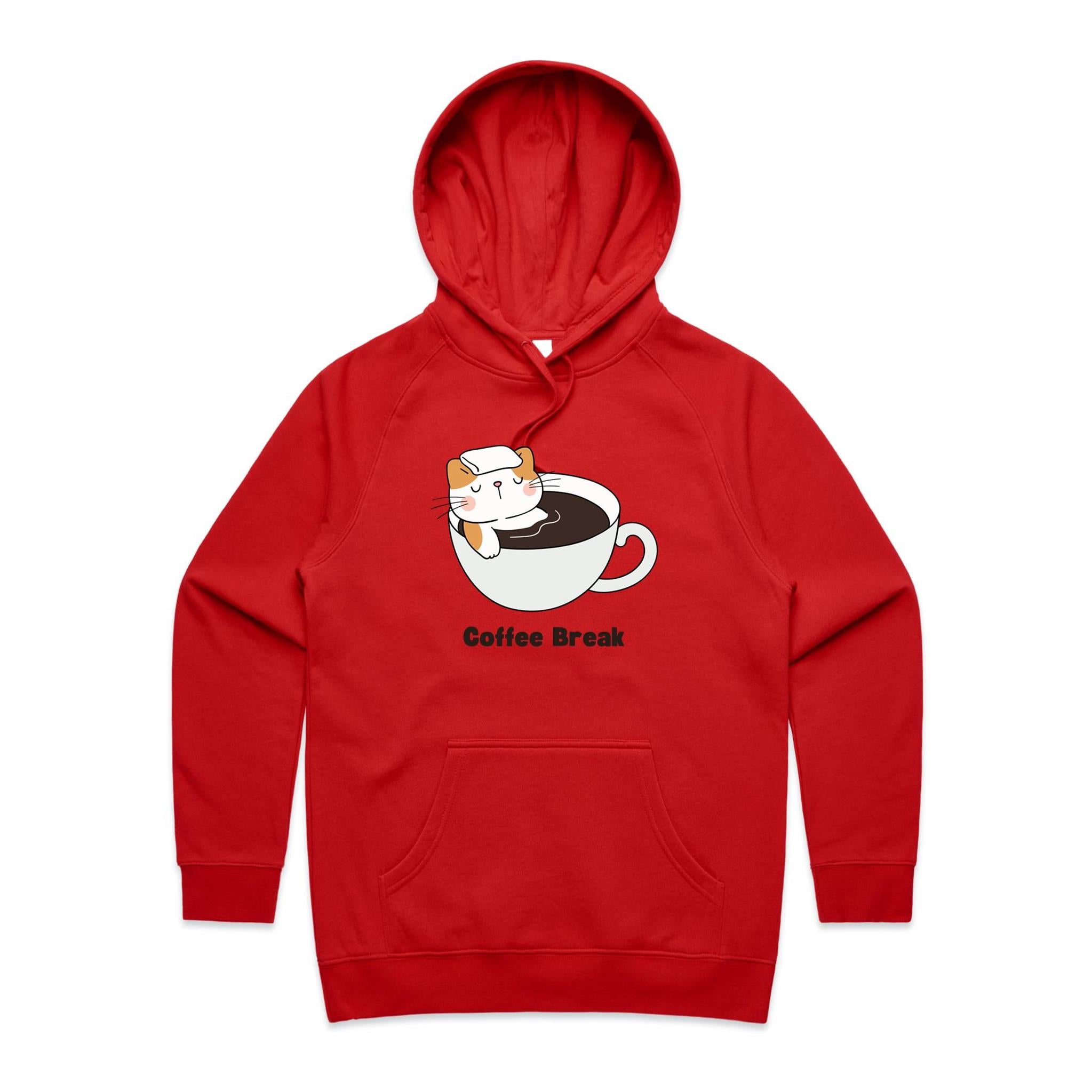 Cat Coffee Break - Womens Hoodie Red Womens 2XL Womens Hoodie animal Coffee Printed In Australia