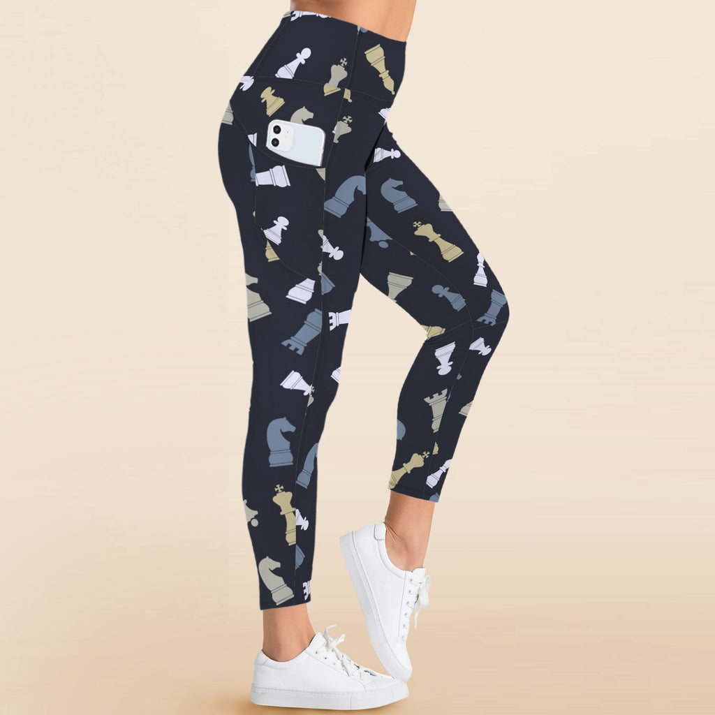 Chess Pattern - Women's High Waist Pockets Yoga Leggings
