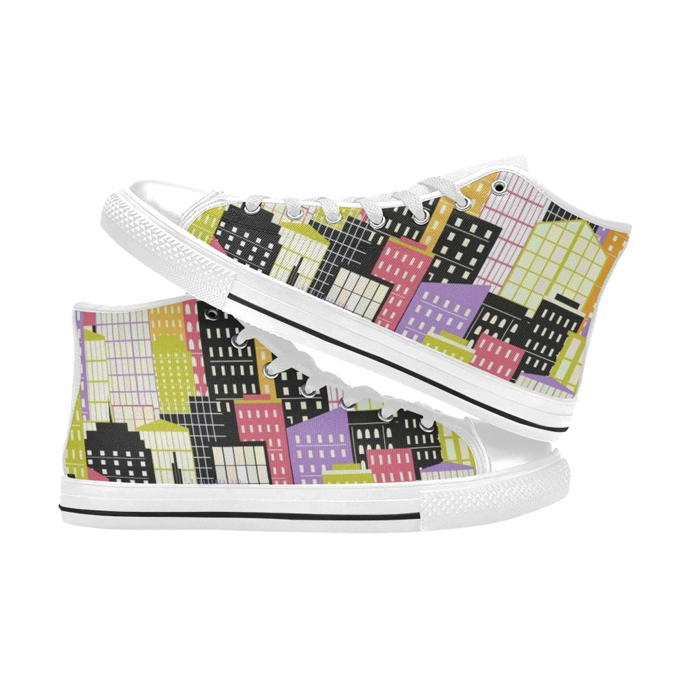 City Scape Women's High Top Canvas Shoes Womens Classic High Top Shoes Printed Offshore