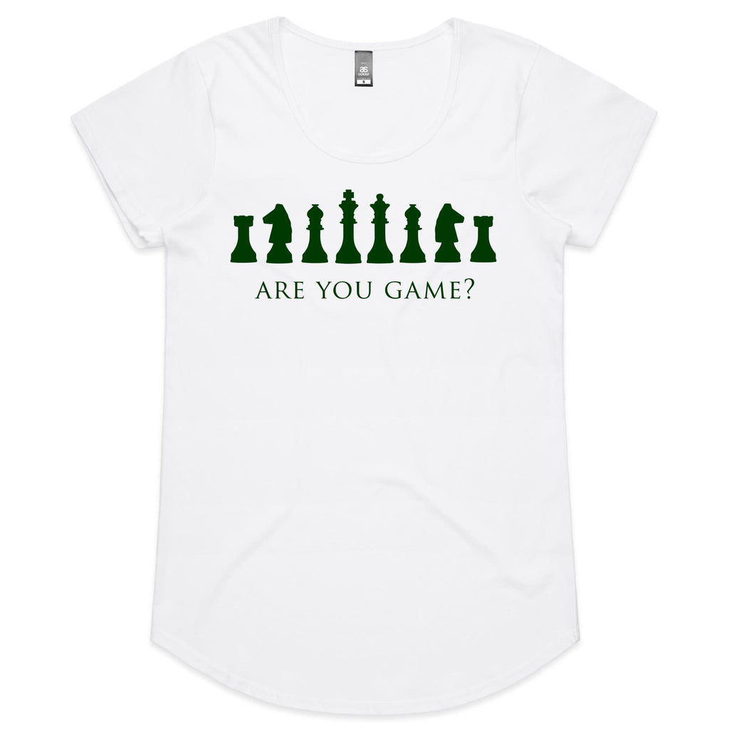 Are You Game, Chess - Womens Scoop Neck T-Shirt White Womens Scoop Neck T-shirt Chess Games Printed In Australia